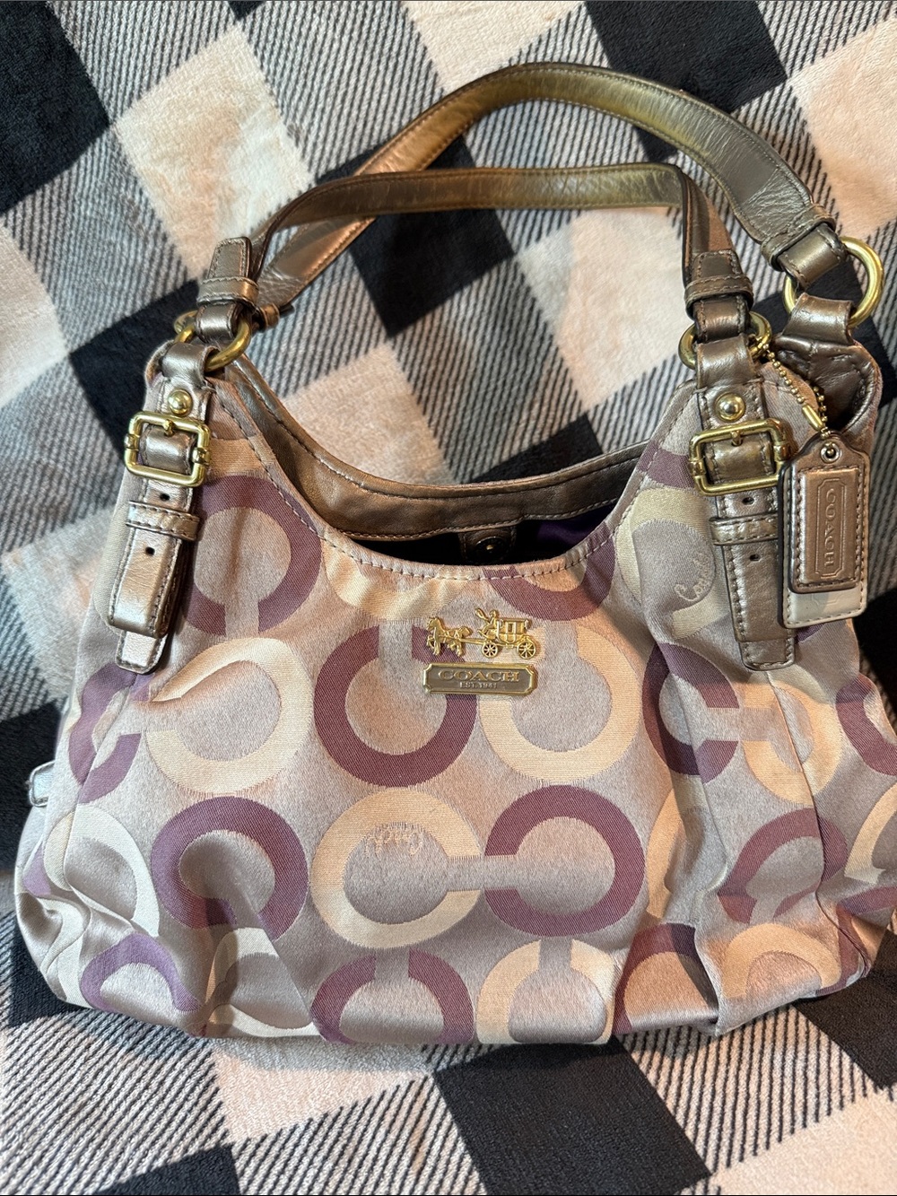 Coach Taupe and Purple Signature Circle Shoulder Bag